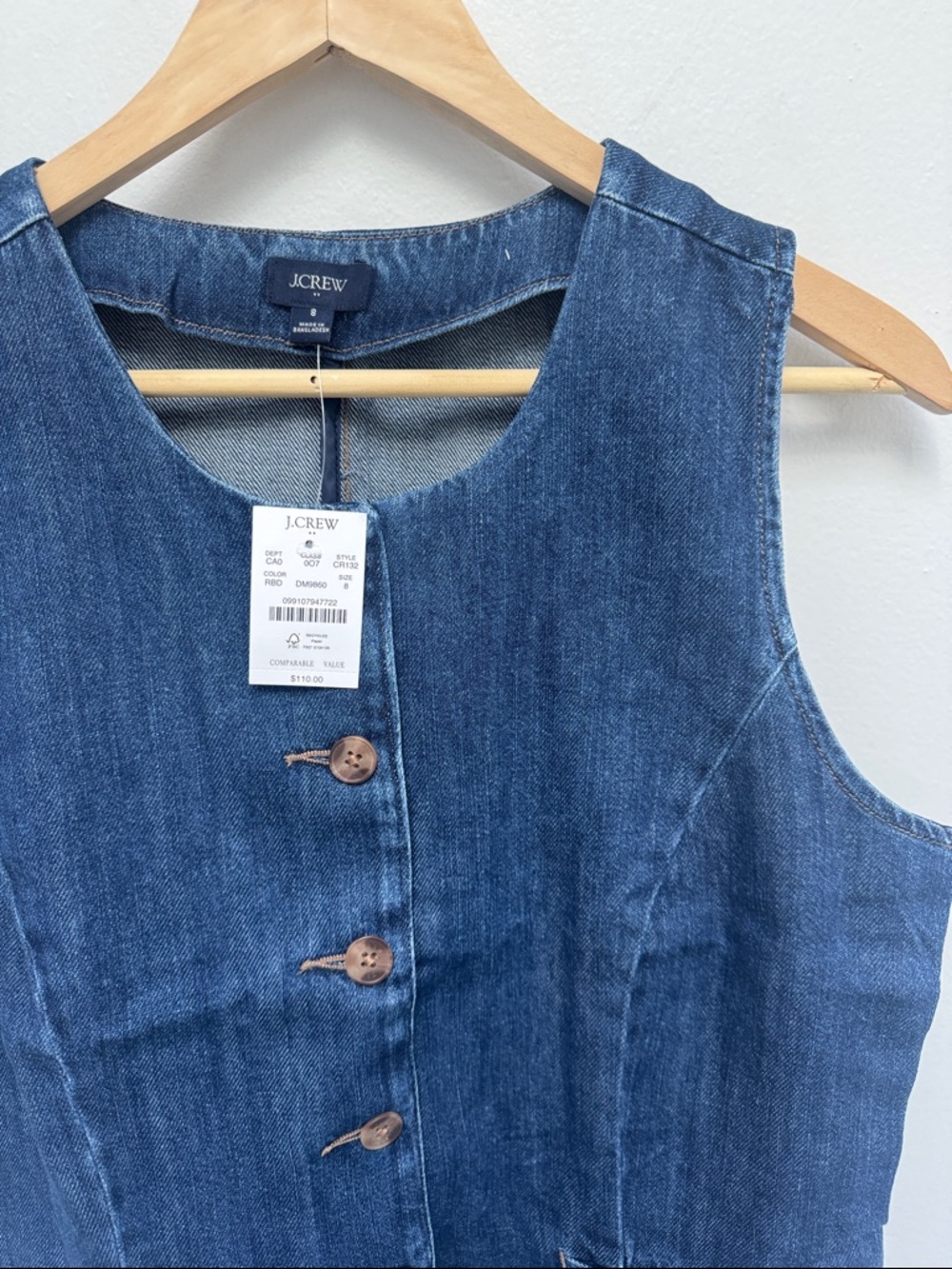 J. Crew Dark Blue Denim Button-Front Vest - Picture 7 of 15